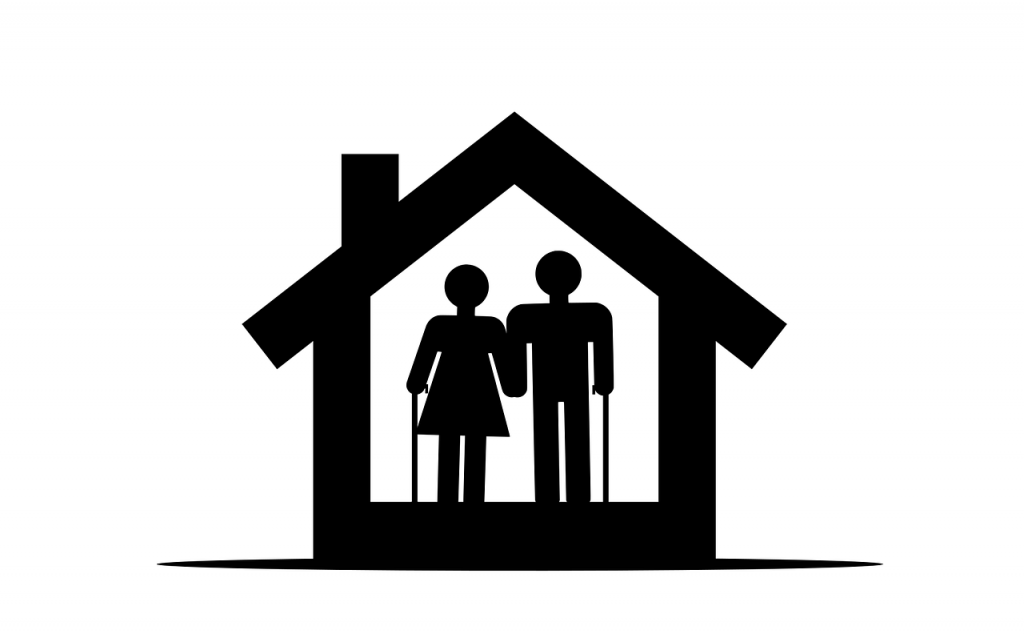 Stylized symbol of elderly couple in a house.