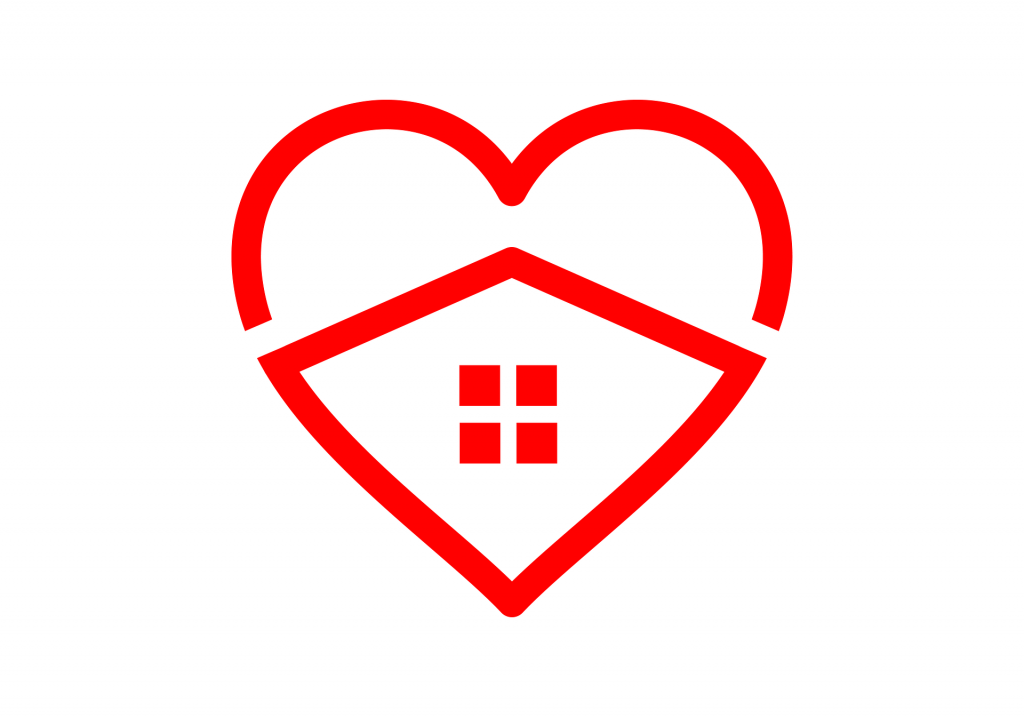 Line drawing of heart symbol with house symbol 